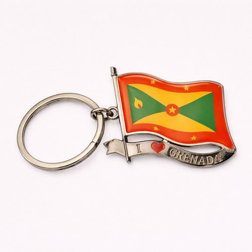 I Love Grenada Flag Silver Key Chain