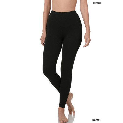 Premium Cotton Full Length Leggings in Black