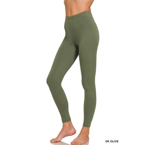 OP-1851M8 Premium Cotton Full Length Leggings in Dark Olive