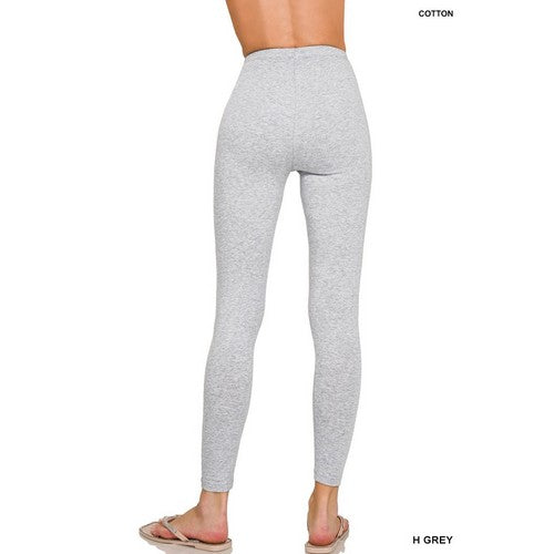 Premium Cotton Full Length Leggings in Heather Grey