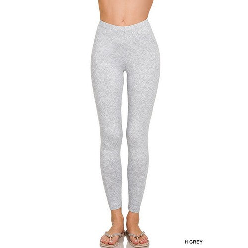 OP-1851M8 Premium Cotton Full Length Leggings in Heather Grey