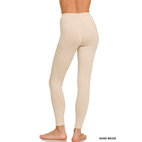 Premium Cotton Full Length Leggings in Sand Beige