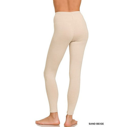 Premium Cotton Full Length Leggings in Sand Beige