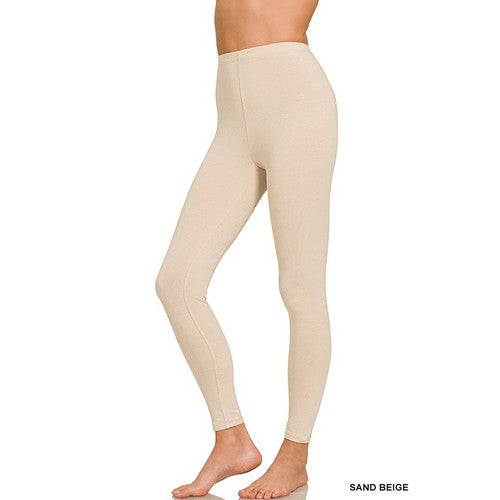 OP-1851M8 Premium Cotton Full Length Leggings in Sand Beige