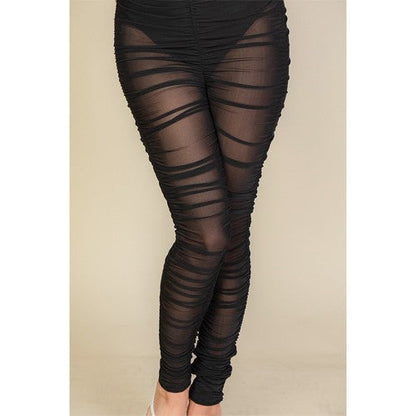 BP5285 Ruche High Waist Mesh Leggings in Black