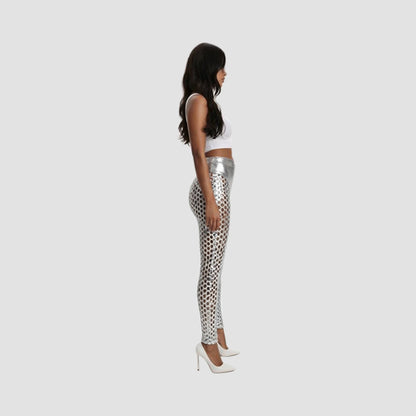 Cut Out Metallic Leggings in Silver