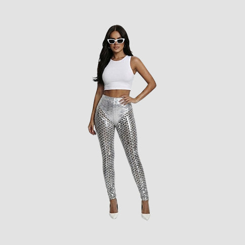 Cut Out Metallic Leggings in Silver