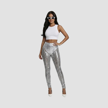 Cut Out Metallic Leggings in Silver