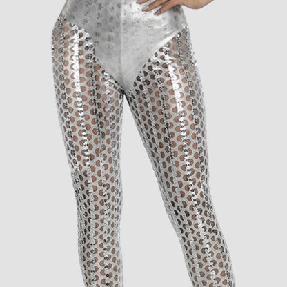 Cut Out Metallic Leggings in Silver