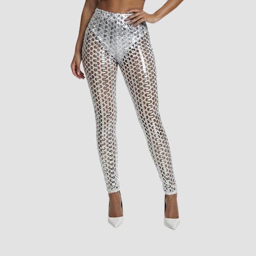 Cut Out Metallic Leggings in Silver
