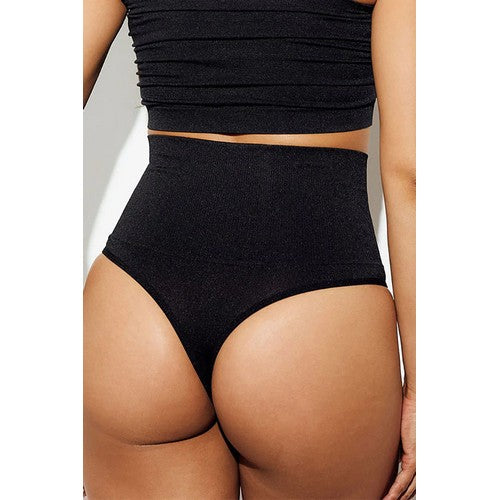 High Waist Shapewear Thong Panty in Black