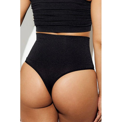 High Waist Shapewear Thong Panty in Black