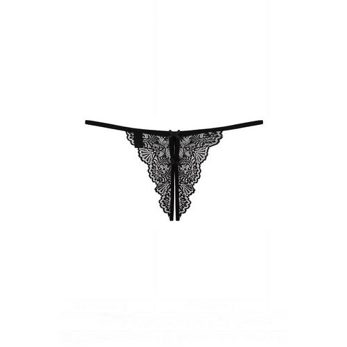 YM-33355-THG Lace Front Crotchless Tong Panty Black