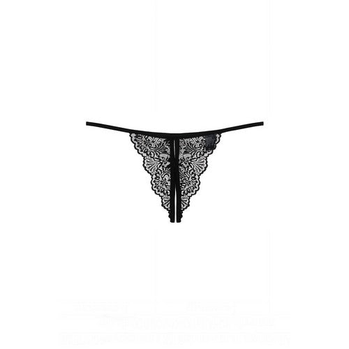 Lace Front Crotchless Thong Panty in Black