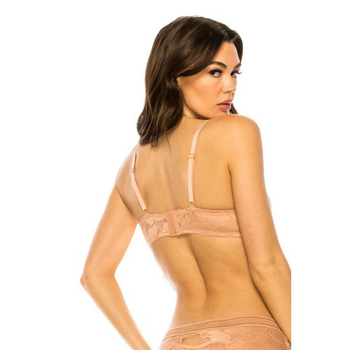 Floral Lace Push Up Bra in Cafe Crème