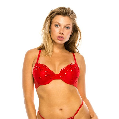 78294 Rhinestone Floral Light Pad Bra in Barbados Cherry