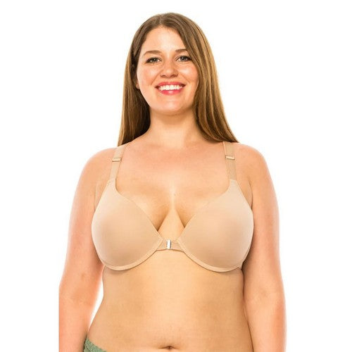 Front Closure Racer Back Bra in Tan