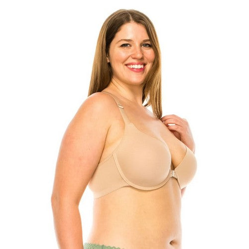Front Closure Racer Back Bra in Tan