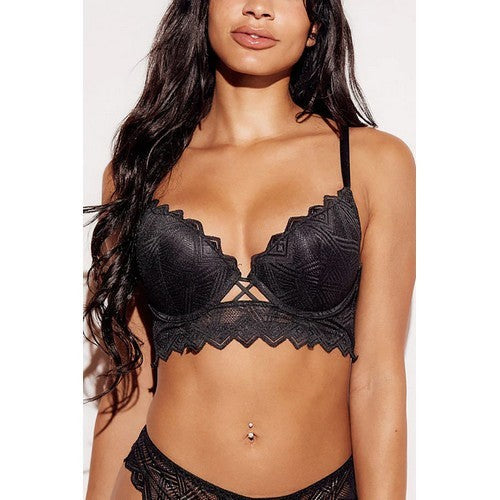 90055 Scallop Lace Push Up Bra in Black