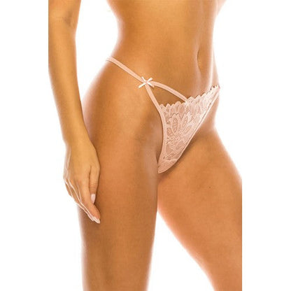 Assymetric Floral Lace Thong in Cafe Crème