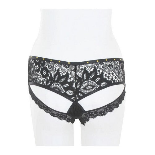 33201-PTY Gold Stud Cut-Out Lace Panty in Black
