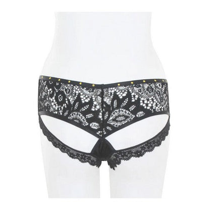 33201-PTY Gold Stud Cut-Out Lace Panty in Black