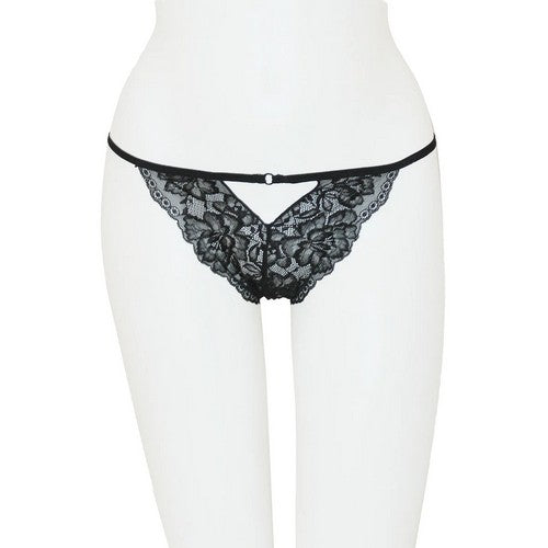 33337-PTY Crotchless Cut-Out Lace Panty in Black