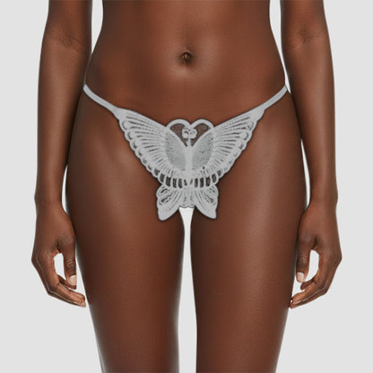 Butterfly Crotchless G-String in White