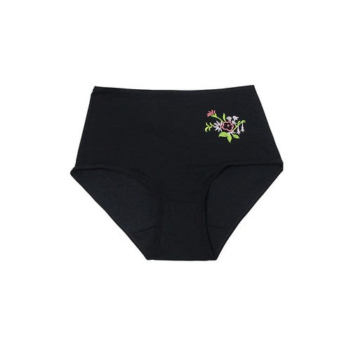 532-PTY Flower Embroidery Mama Cotton Panty in Black