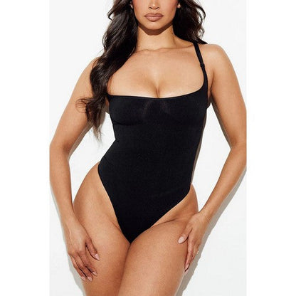 82132 Tummy & Waist Control Seamless Thong Bodysuit in Black