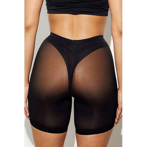 Mesh Shapewear Shorts with Soft Inner Thong in Black