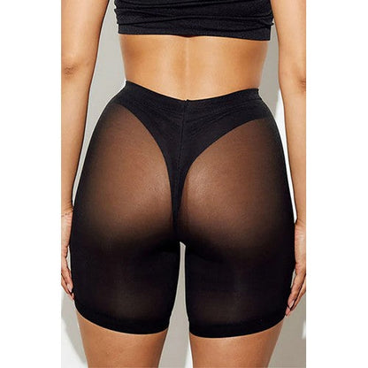 Mesh Shapewear Shorts with Soft Inner Thong in Black