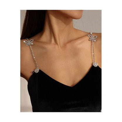 Butterfly Rhinestone Bra Strap in Silver
