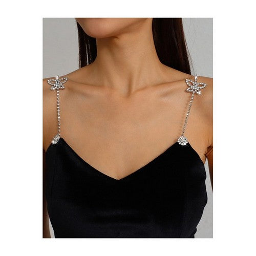 Butterfly Rhinestone Bra Strap in Silver