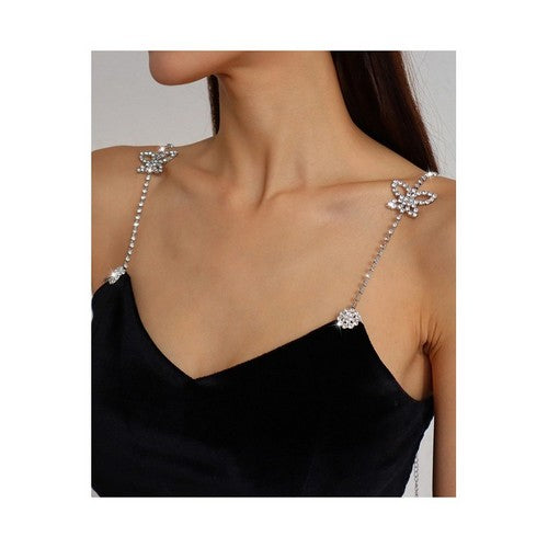 Butterfly Rhinestone Bra Strap in Silver