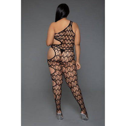 In Your Dreams Fishnet 1-Shoulder Plus Size Bodystocking in Black