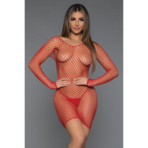 SP-BWC202405238319-M Amuse You Fishnet Lingerie Mini Dress in Red