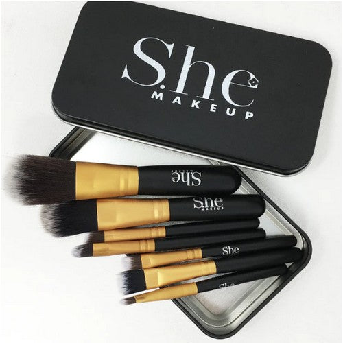 SHM-SBR 312-BK S.He Makeuo 7PC Mini Brush Collection with Tin