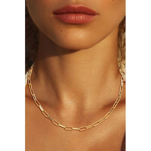 Gold Dipped Brass Metal Chain Link Necklace Gold