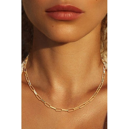 Gold Dipped Brass Metal Chain Link Necklace Gold