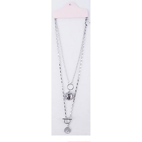 PKN1399 Tree of Life & Gem Layered Necklace Silver