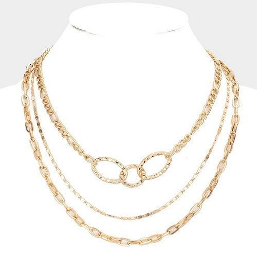 NJ70371 Oval Link Triple Chain Gold