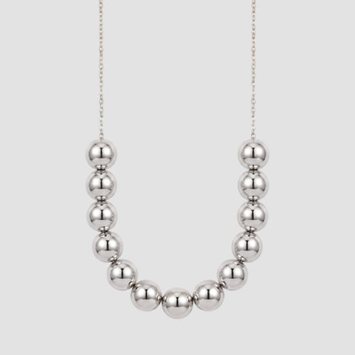 ANE1113 High Polish Bead Ball Necklace in Silver