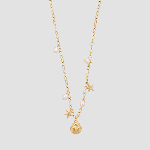 ANE1134 Sea Life & Pearl Charm Necklace in Gold