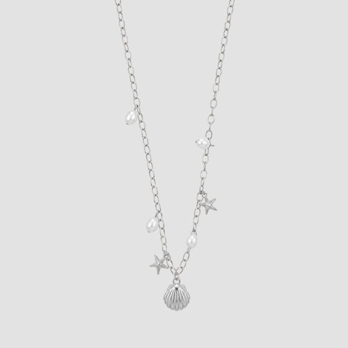 ANE1134 Sea Life & Pearl Charm Necklace in Silver