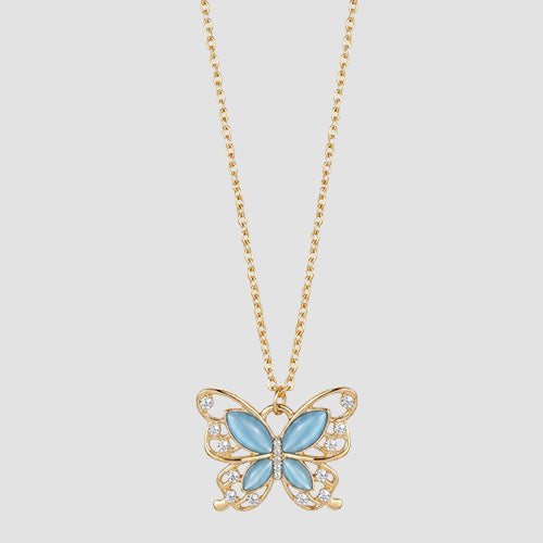 ANE1007 Butterfly Pendant Necklace in Gold/Blue