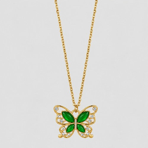 ANE1007 Butterfly Pendant Necklace in Gold/Green