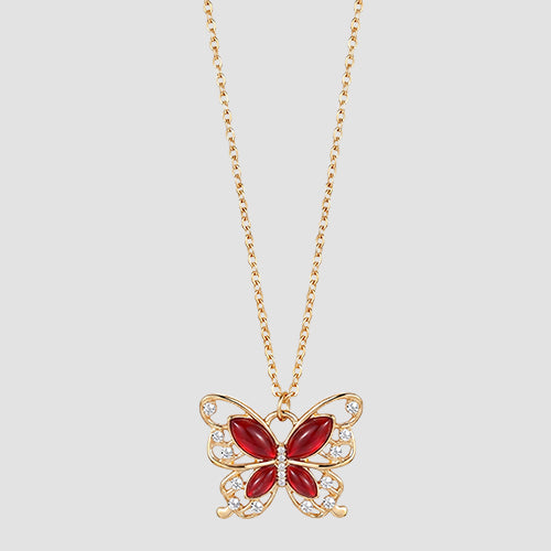 ANE1007 Butterfly Pendant Necklace in Gold/Red