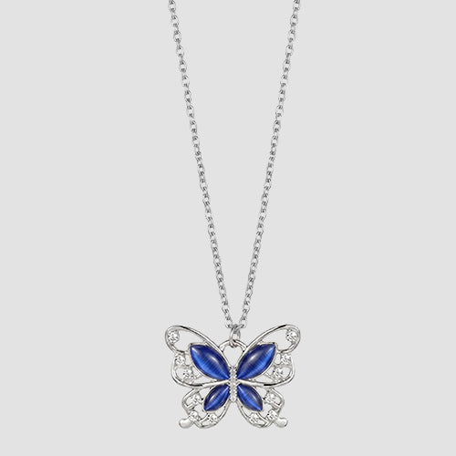 ANE1007 Butterfly Pendant Necklace in Silver/Blue