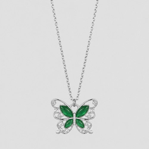 ANE1007 Butterfly Pendant Necklace in Silver/Green